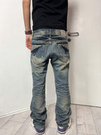 Japanese Cross "Glacier Grid" bootcut whisker denim