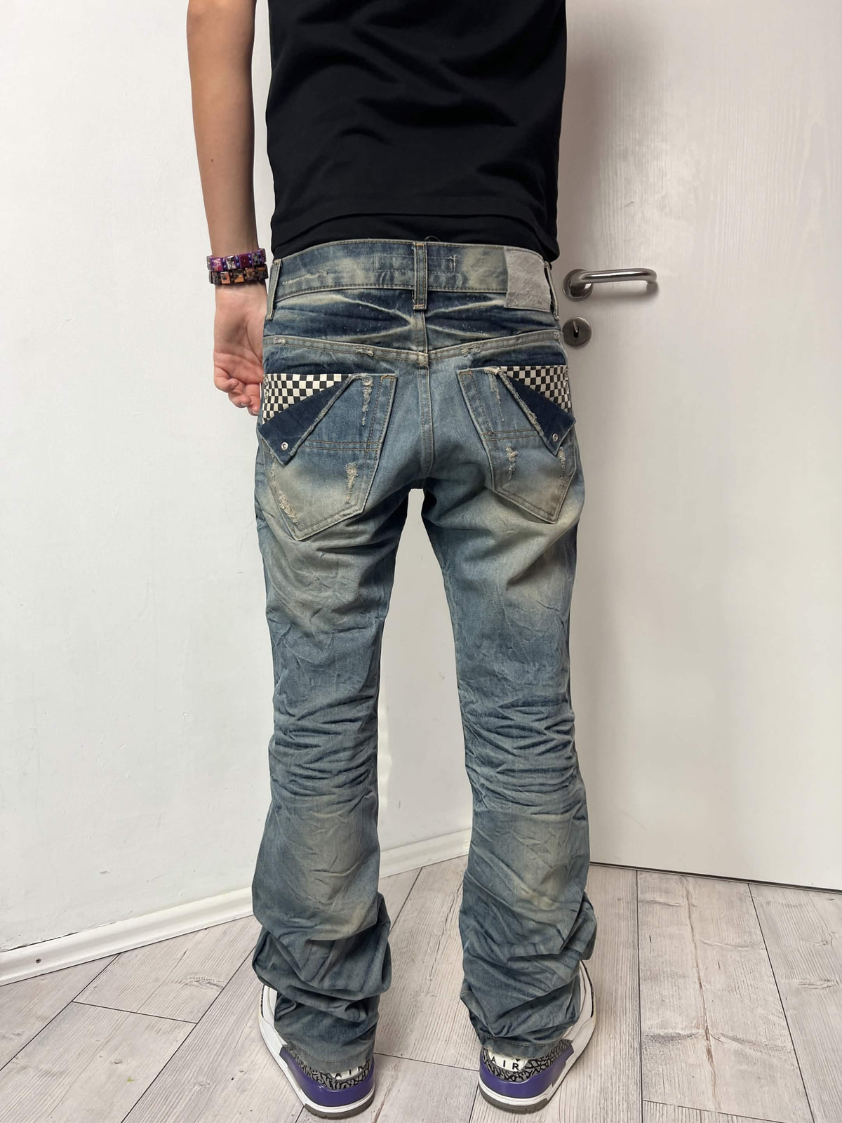 Japanese Cross "Glacier Grid" bootcut whisker denim