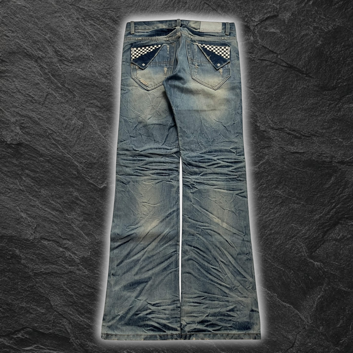 Japanese Cross "Glacier Grid" bootcut whisker denim