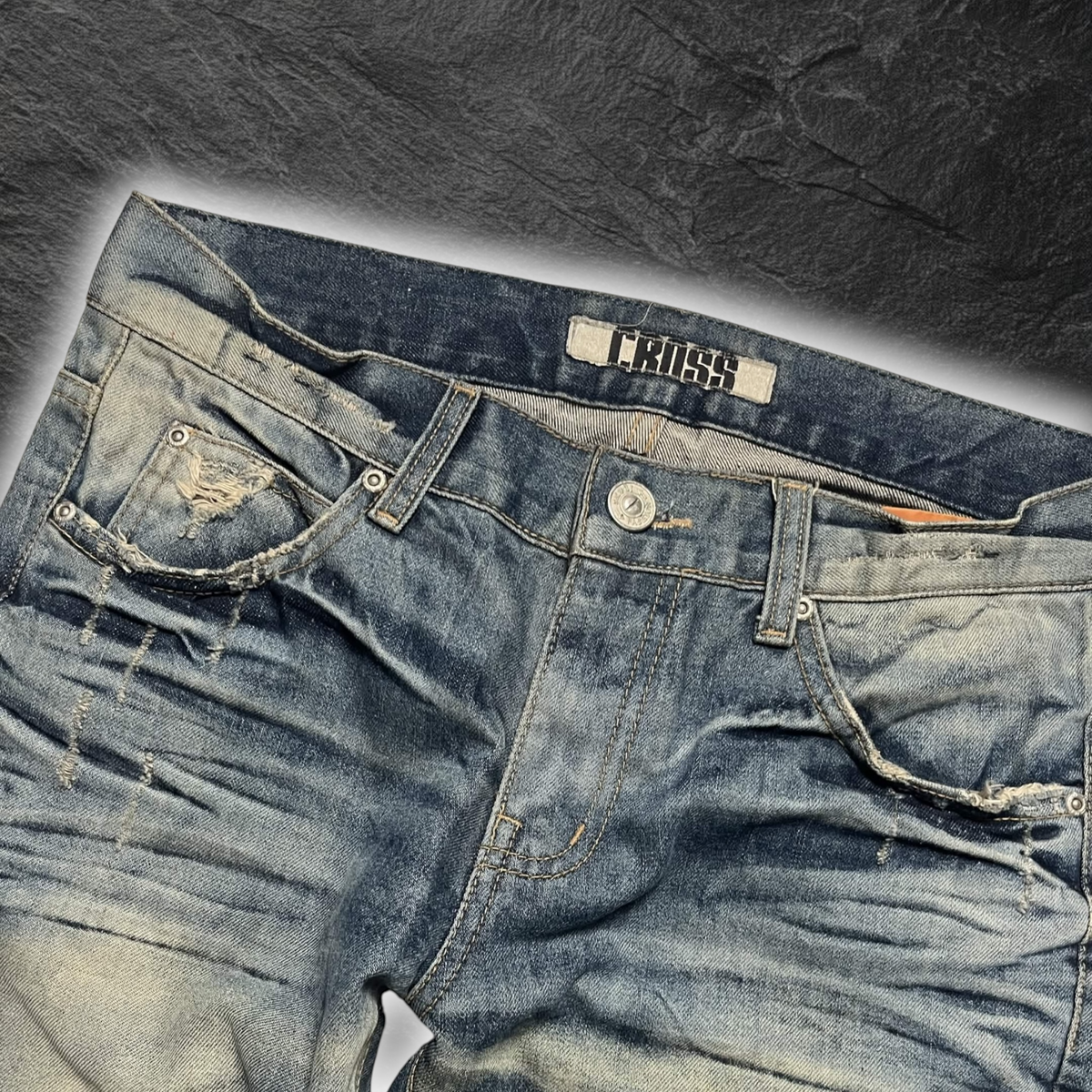 Japanese Cross "Glacier Grid" bootcut whisker denim
