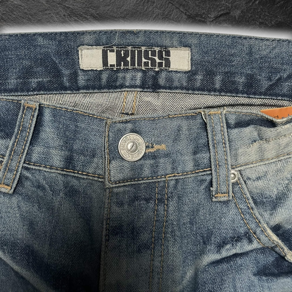 Japanese Cross "Glacier Grid" bootcut whisker denim