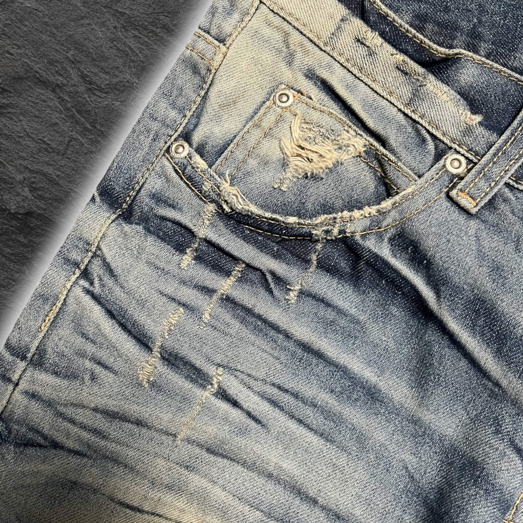 Japanese Cross "Glacier Grid" bootcut whisker denim