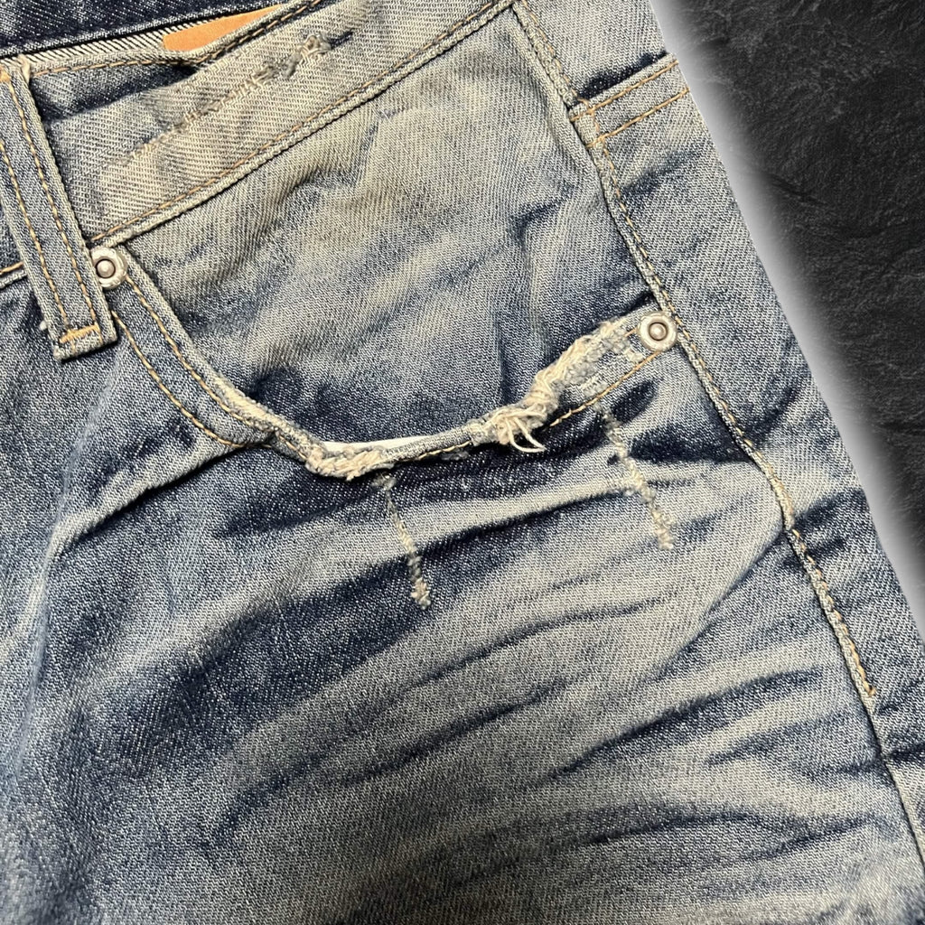 Japanese Cross "Glacier Grid" bootcut whisker denim