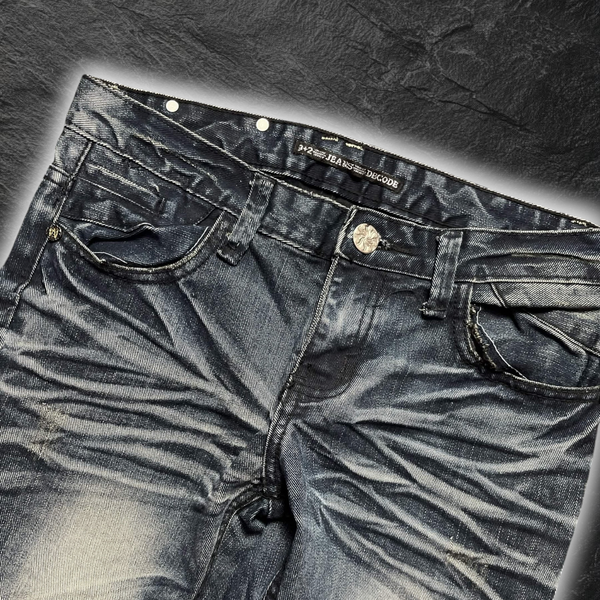 streetcave.eu 3+2 JEANS DECODE Herren Denim Jeans in Dunkelblau mit markanter Waschung und Used-Look Falten-Effekten