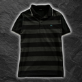 streetcave.eu Burberry Black Label Poloshirt in Schwarz und Grau mit gestreiftem Muster und türkisfarbenem Logo