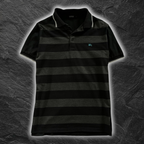 streetcave.eu Burberry Black Label Poloshirt in Schwarz und Grau mit gestreiftem Muster und türkisfarbenem Logo
