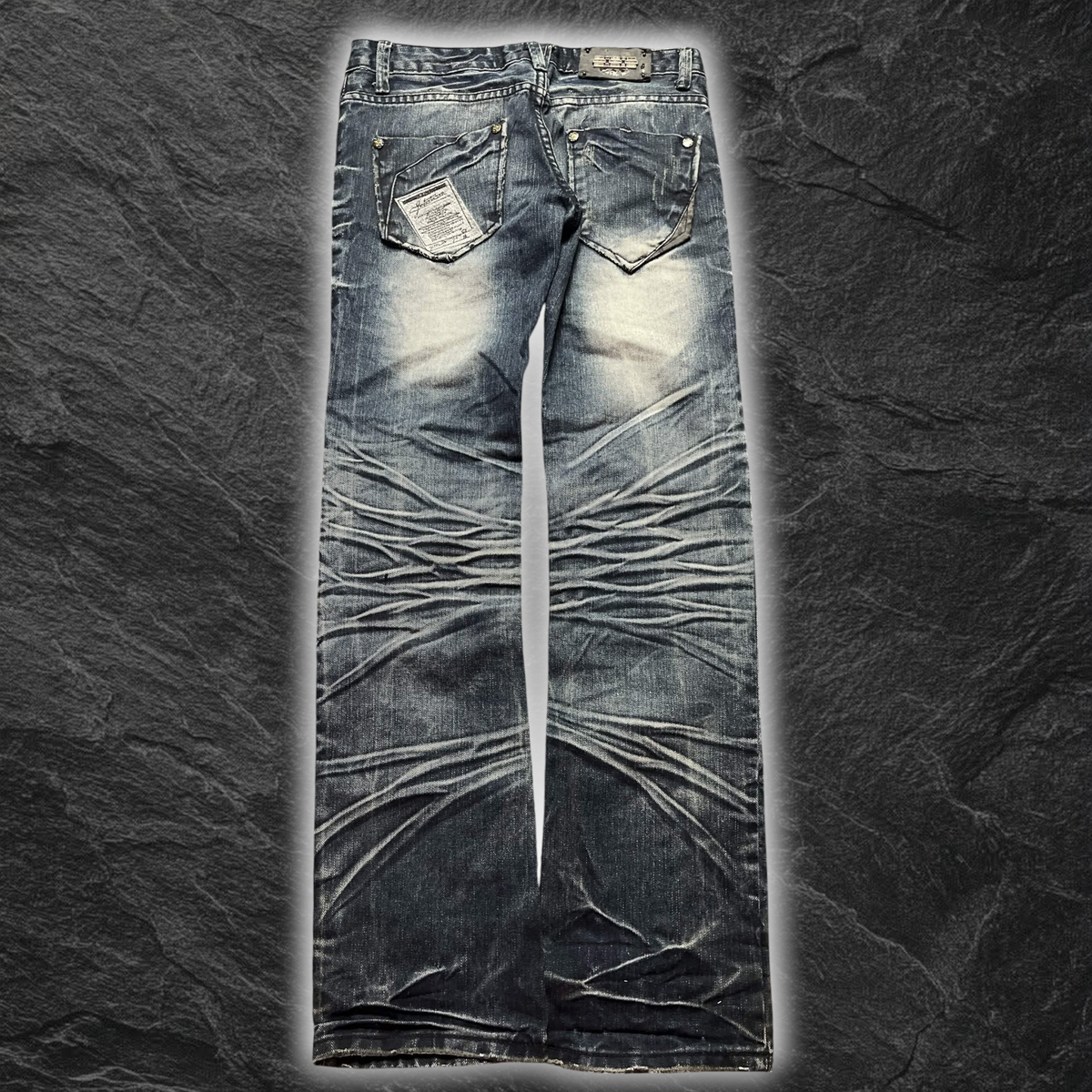 streetcave.eu 3+2 JEANS DECODE Herren Denim Jeans in Blau mit Used-Look, Falten-Effekten und verzierten Gesäßtaschen