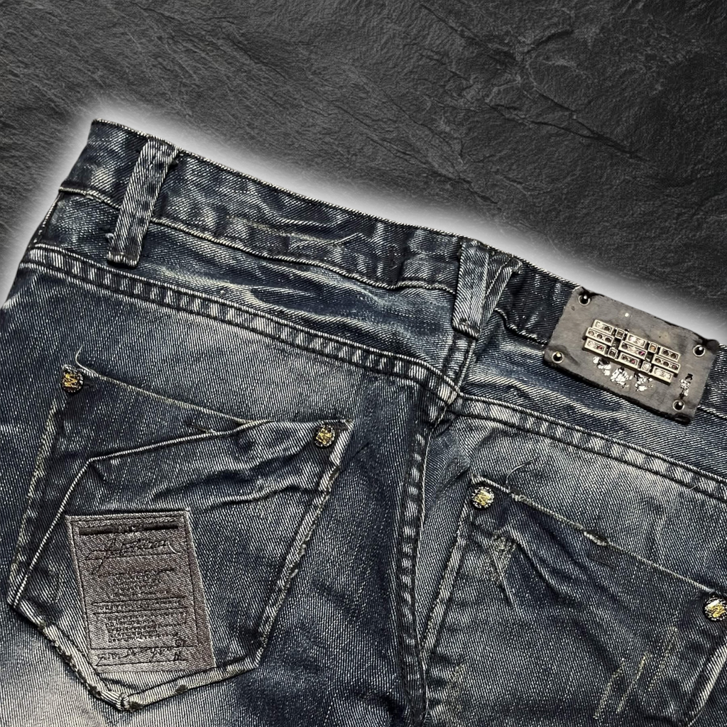 streetcave.eu 3+2 JEANS DECODE Herren Denim Jeans in Blau mit Used-Waschung, Falten-Effekten und verzierten Taschen