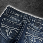 streetcave.eu Rock Revival Herren Jeans in Dunkelblau mit markanten Kontrastnähten und verzierten Gesäßtaschen